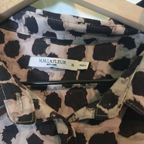 M.M. LaFleur shirt womens XXL allover abstract print neutrals silk long-sleeve - Picture 3 of 8